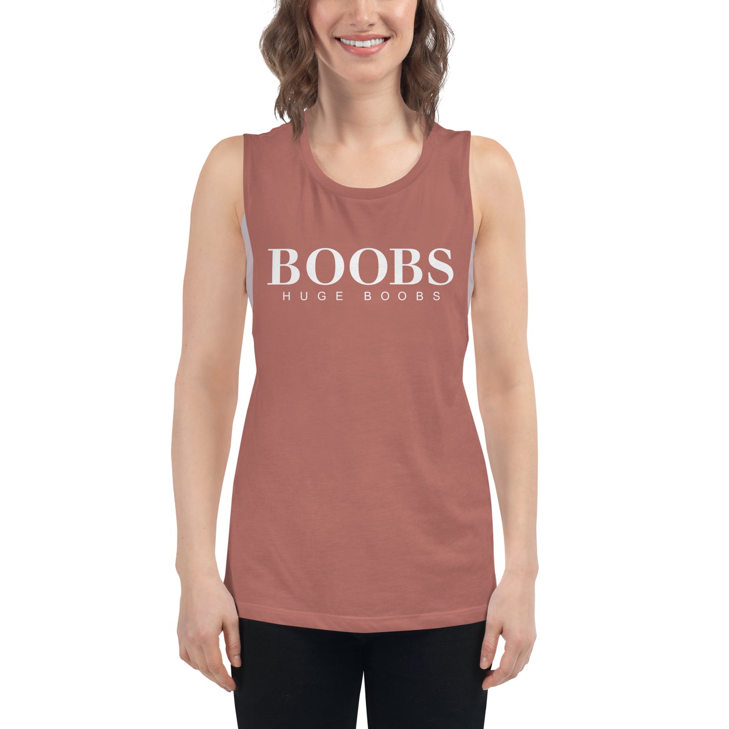 Huge Boobs Ladies’ Muscle Tank White Logo