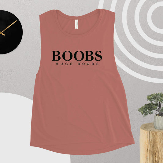 Huge Boobs Ladies’ Muscle Tank Black Logo