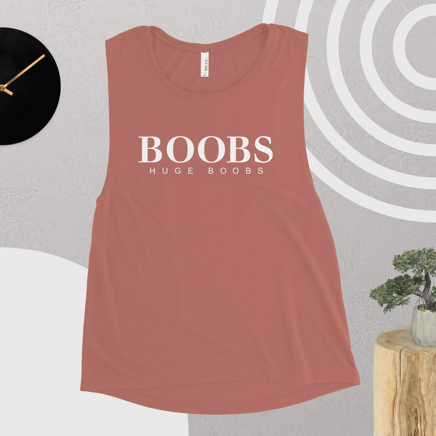 Huge Boobs Ladies’ Muscle Tank White Logo