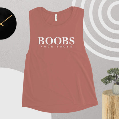Huge Boobs Ladies’ Muscle Tank White Logo